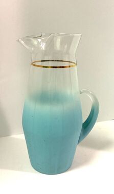 Vintage MCM 1950s Blendo West Virginia Glass Turquoise Pitcher